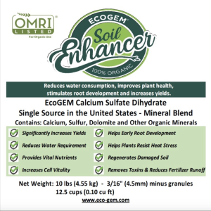 EcoGEM Soil Enhancer® (10 lb) 90%+ Calcium Sulfate Dihydrate, ORGANIC CERTIFIED
